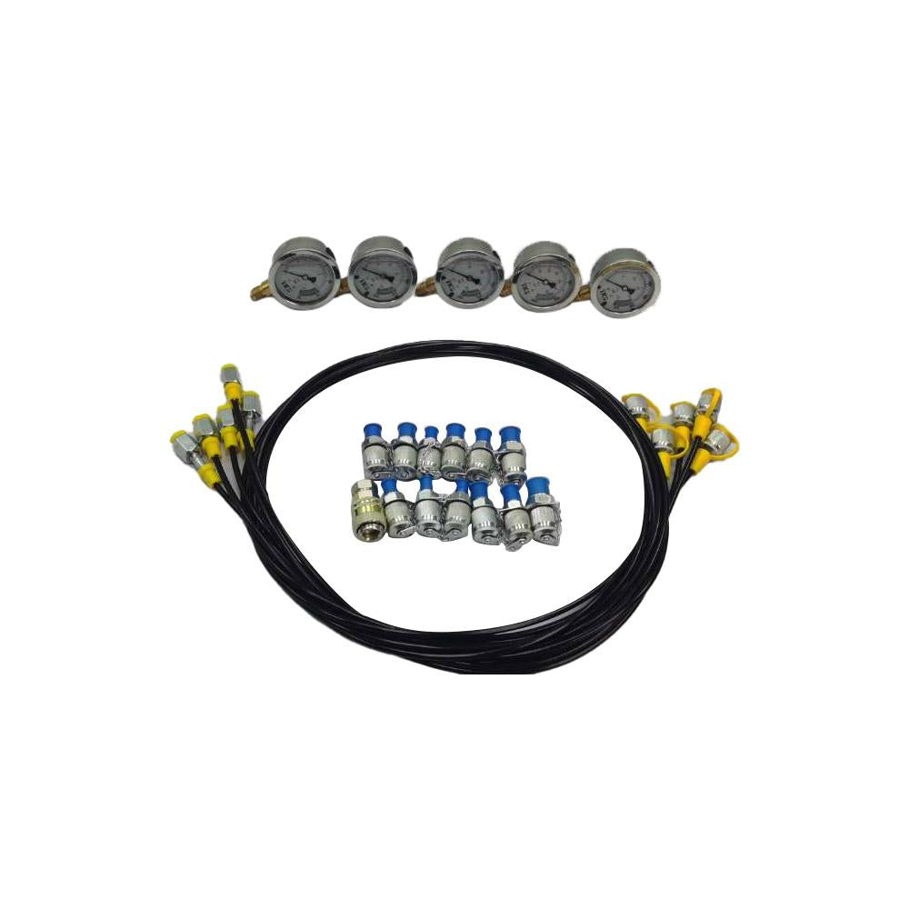 Complete Hydraulic Pressure Gauge Test Kit with 5 Gauges, 5 Test Hoses, 13 Couplings & 14 Tee Connectors for Accurate Readings & Easy Troubleshooting - Essential for Mechanics & DIY Enthusiasts