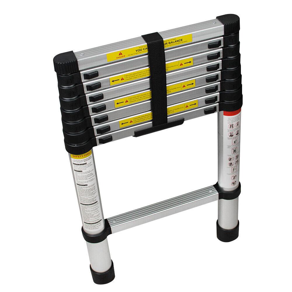 Telescopic Ladder Extension Aluminum Ladder Folding Multi Purpose-Button Retraction Non-Slip Load 330lbs for Household or Outdoor Work no need assembly required Strong stability 8.5FT